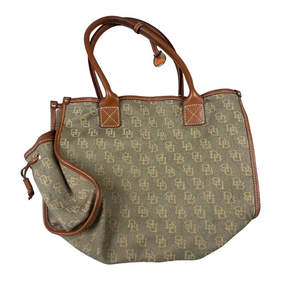 Dooney Bourke All Weather Leather Monogram Tote‎ Bag Khaki Brown